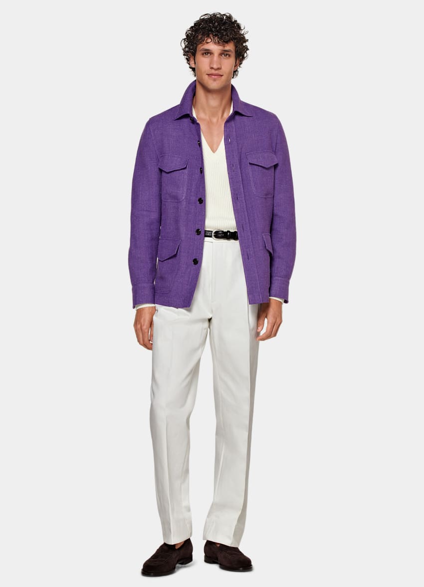 SUITSUPPLY Silk Linen Cotton by E.Thomas, Italy Purple Relaxed Fit Shirt-Jacket