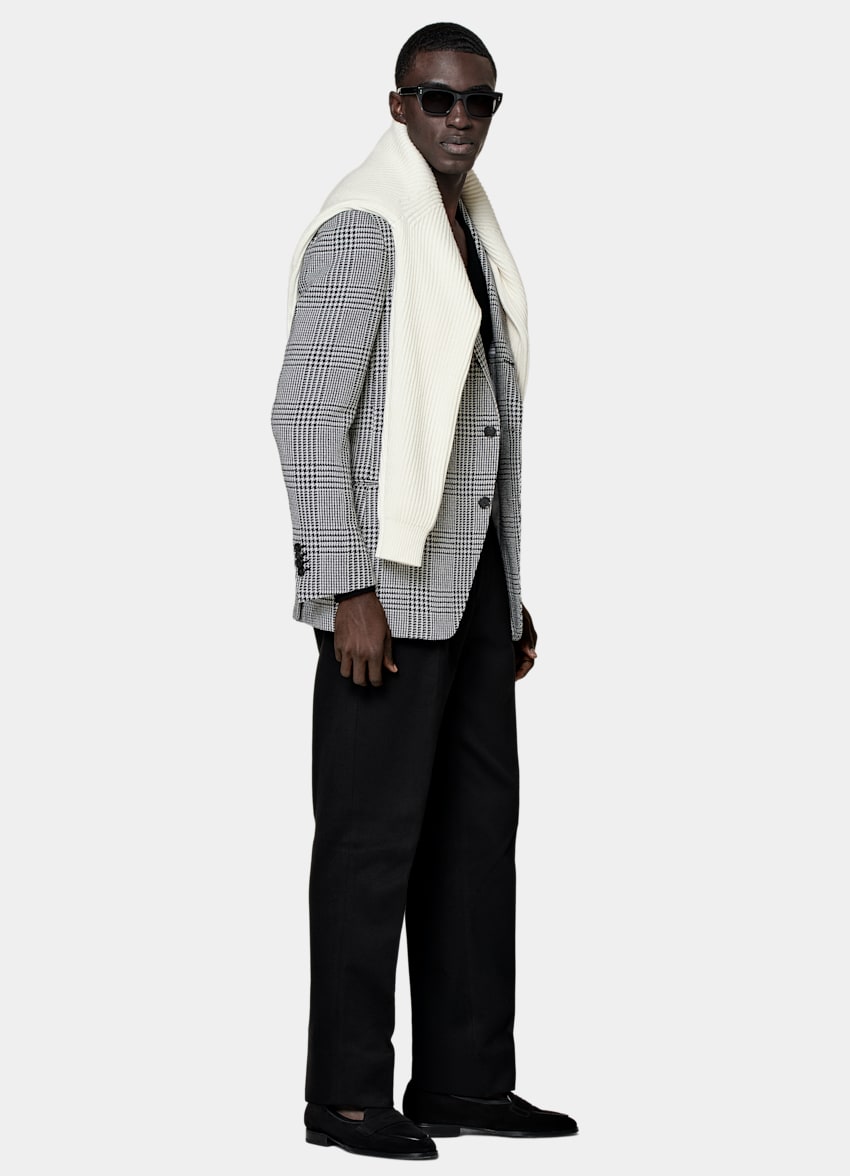 Black Checked Roma Blazer in Wool Alpaca Silk | SUITSUPPLY US