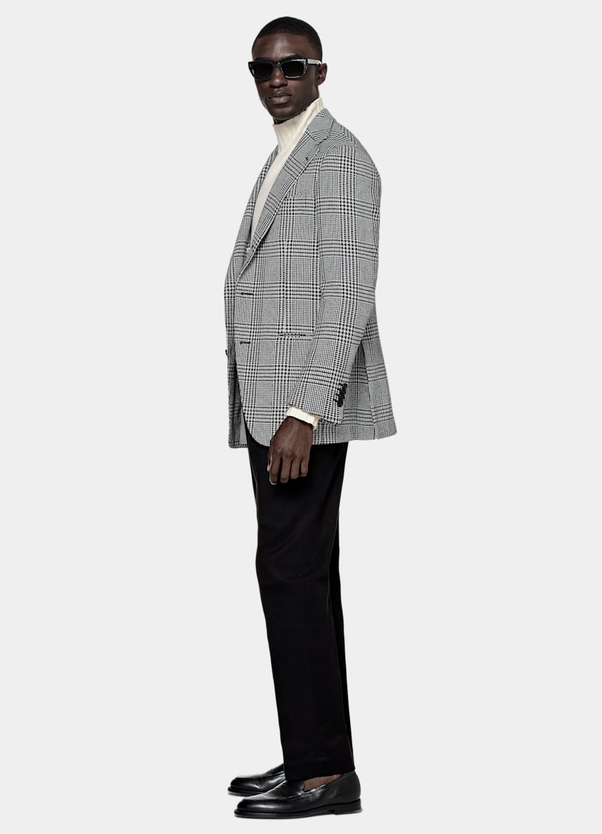 SUITSUPPLY Wool Alpaca Silk by Ferla, Italy Black Checked Roma Blazer