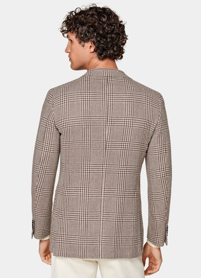 SUITSUPPLY Wool Alpaca Silk by Ferla, Italy Mid Brown Checked Tailored Fit Havana Blazer