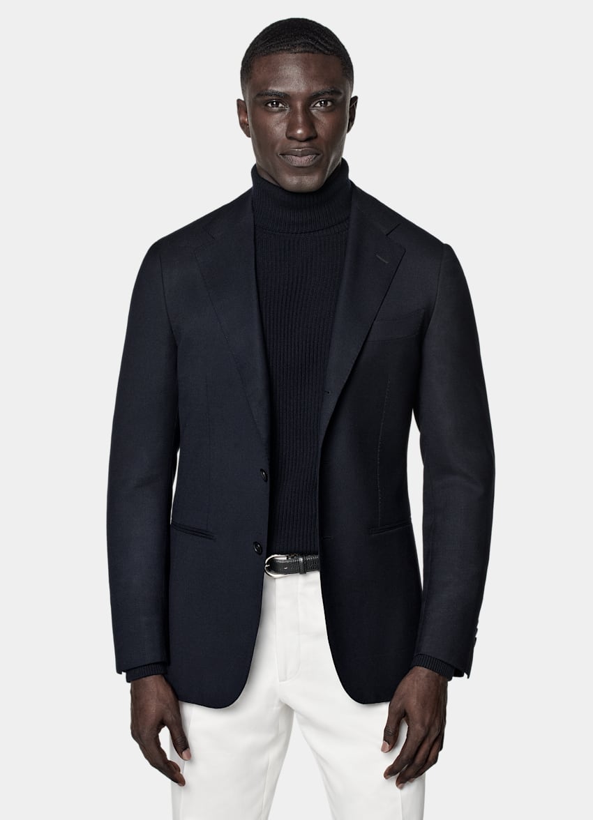 SUITSUPPLY All Season Pure Wool by Reda, Italy Navy Tailored Fit Havana Blazer