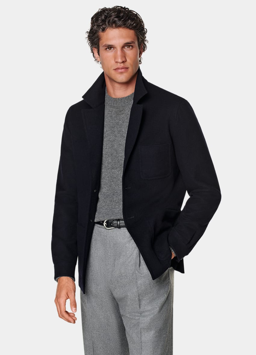 SUITSUPPLY Winter Pure Wool Navy Relaxed Fit Shirt-Jacket