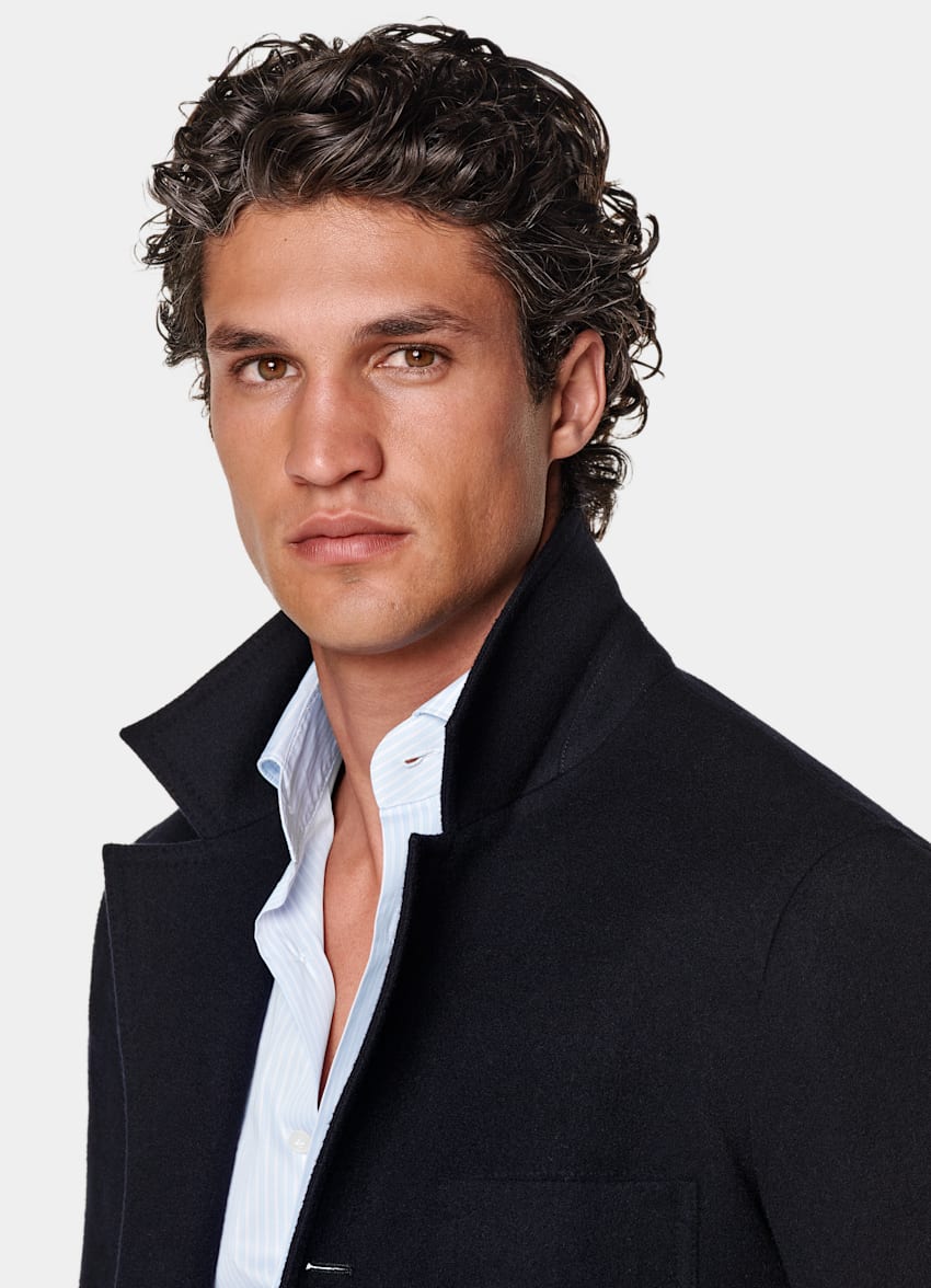 SUITSUPPLY Invierno Pura lana Chaqueta camisa azul marino corte Relaxed