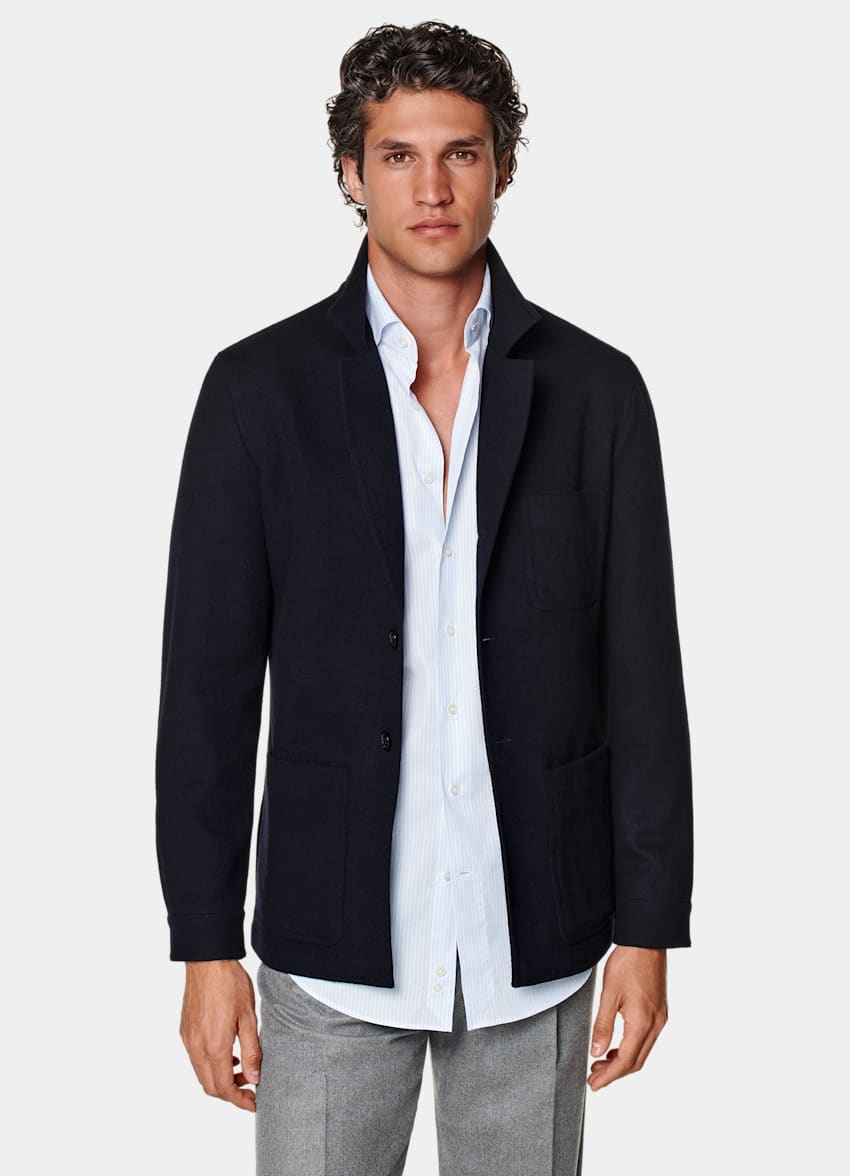 SUITSUPPLY Invierno Pura lana Chaqueta camisa azul marino corte Relaxed