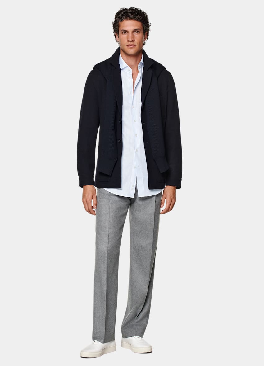 SUITSUPPLY Winter Pure Wool Navy Relaxed Fit Shirt-Jacket