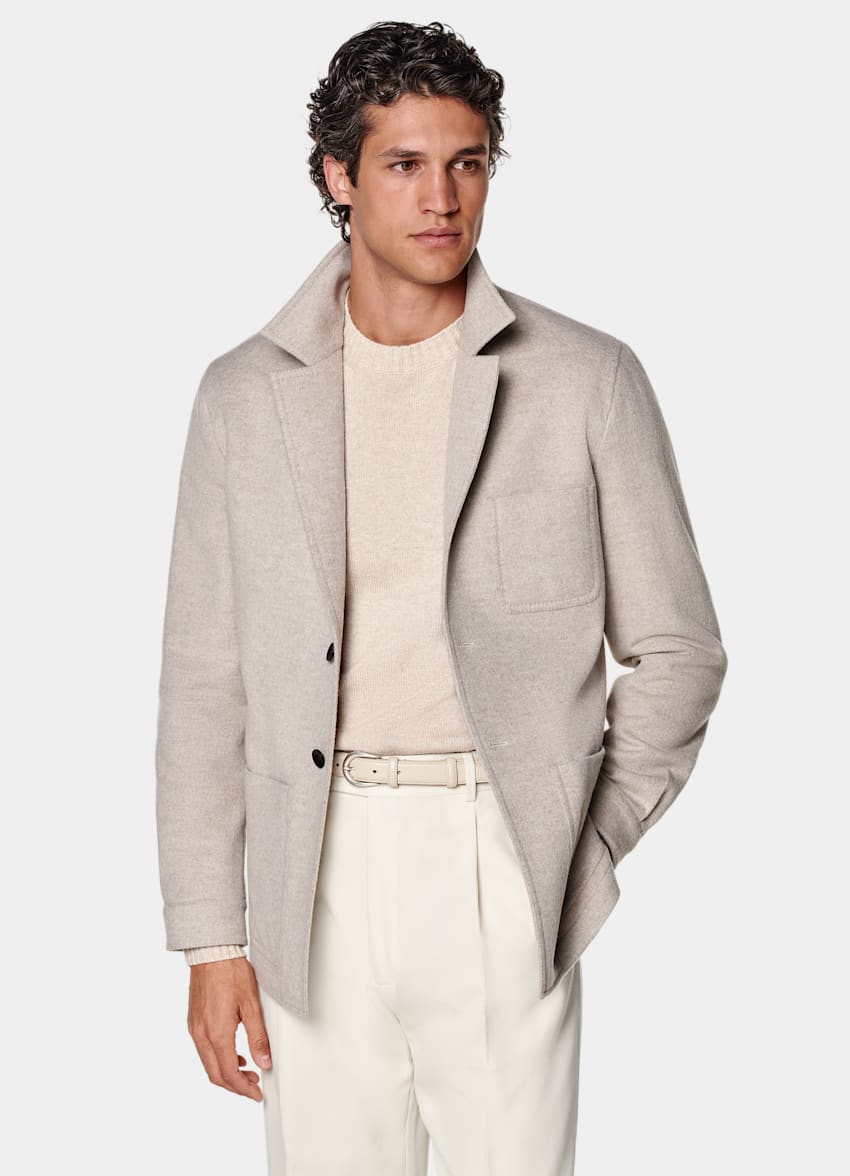 SUITSUPPLY Winter Pure Schurwolle Hemd-Sakko sand Relaxed Fit