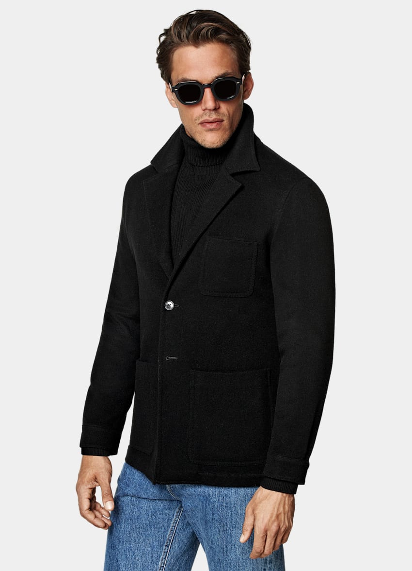 SUITSUPPLY Winter Pure Wool Black Relaxed Fit Shirt-Jacket