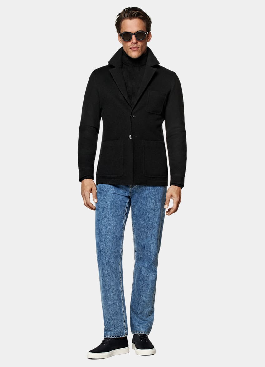 SUITSUPPLY Winter Pure Wool Black Relaxed Fit Shirt-Jacket