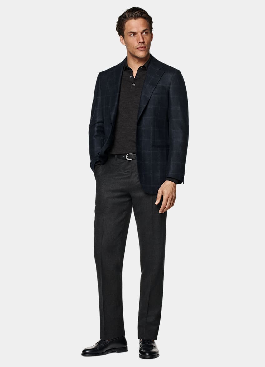 SUITSUPPLY Hiver Laine et cachemire - E.Thomas, Italie Blazer Havana coupe Tailored bleu marine à carreaux