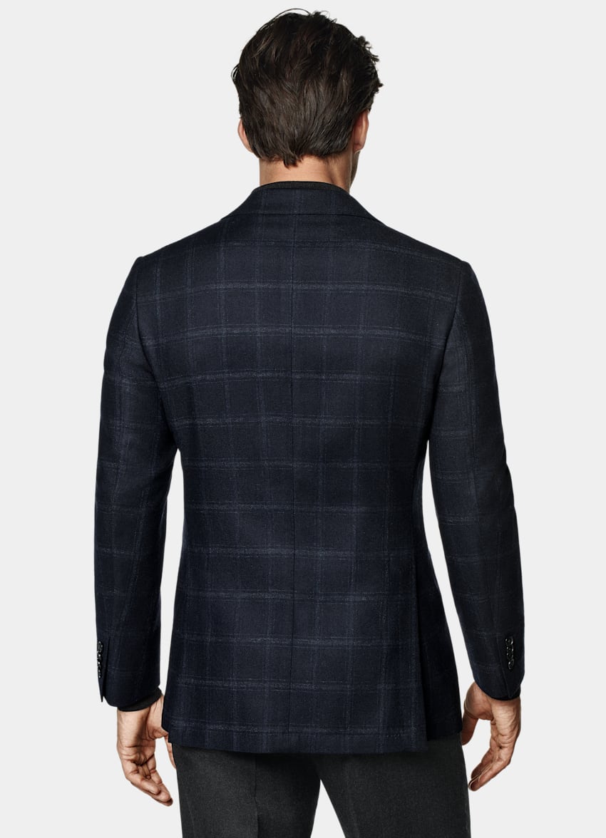 SUITSUPPLY Winter Wool Cashmere by E.Thomas, Italy Navy Checked Tailored Fit Havana Blazer