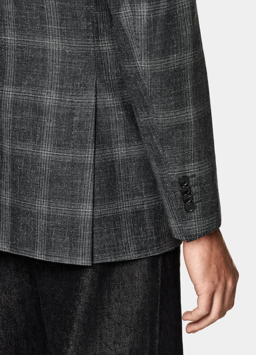 SUITSUPPLY All Season Wool Silk Linen by Carlo Barbera, Italy Grey Checked Tailored Fit Havana Blazer