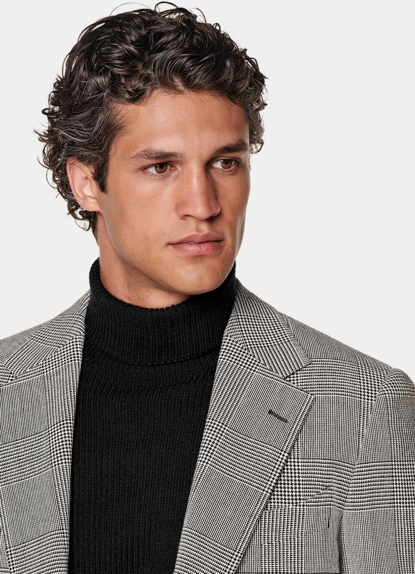 SUITSUPPLY Invierno Pura lana de Subalpino, Italia Blazer Milano negro a cuadros corte Tailored