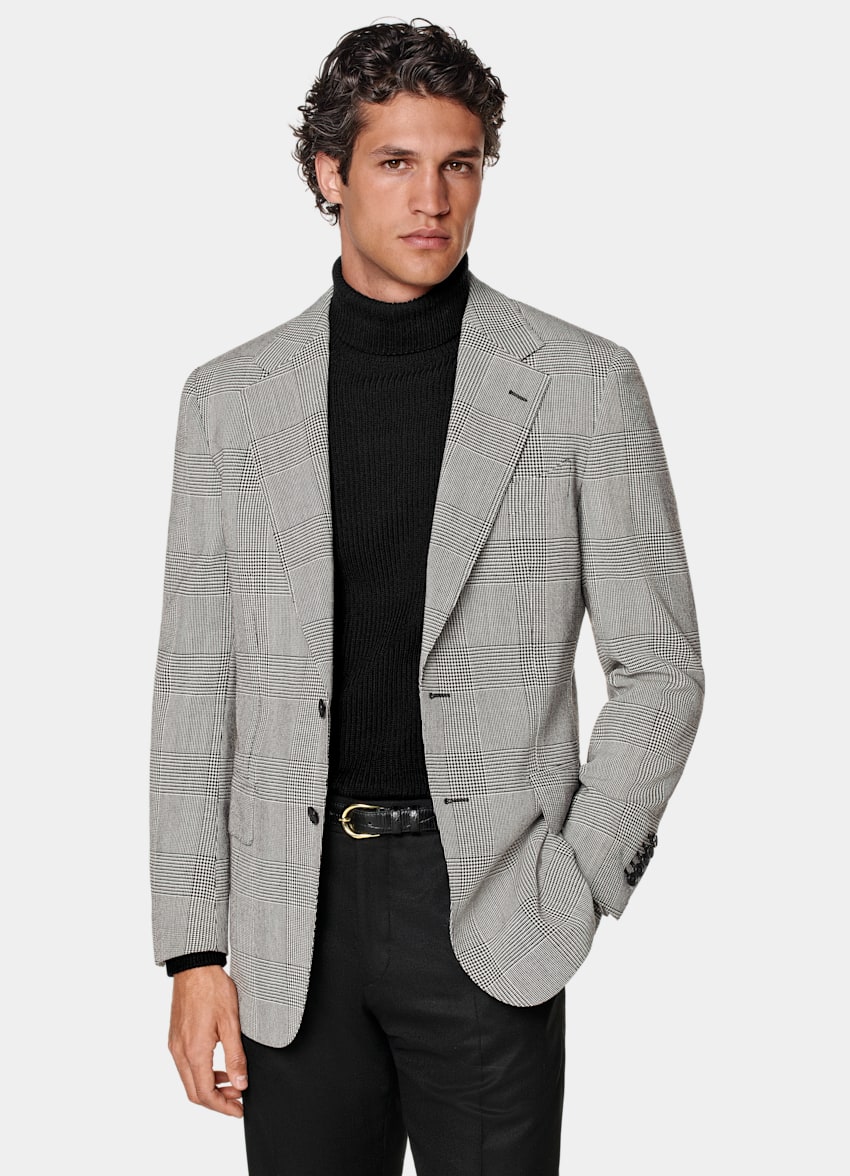 SUITSUPPLY Invierno Pura lana de Subalpino, Italia Blazer Milano negro a cuadros corte Tailored