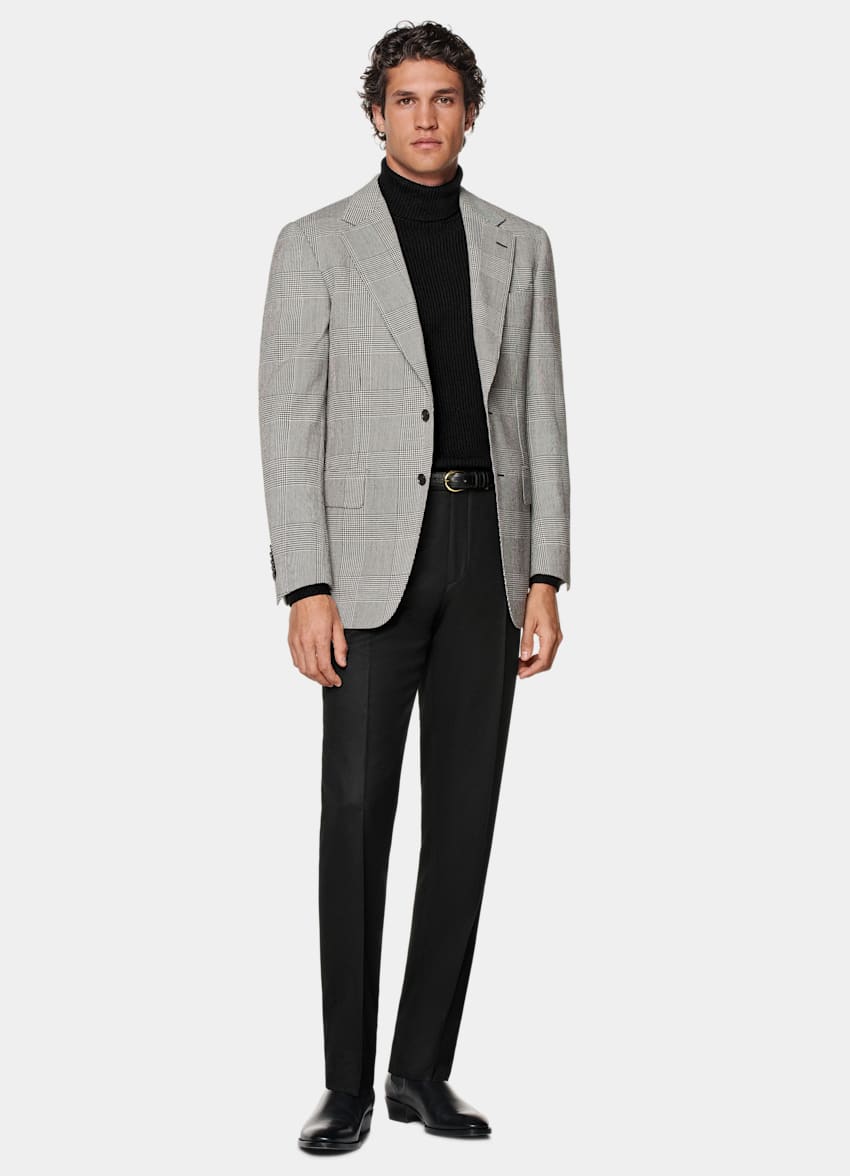 SUITSUPPLY Invierno Pura lana de Subalpino, Italia Blazer Milano negro a cuadros corte Tailored