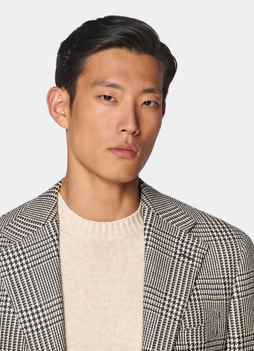 SUITSUPPLY Winter Wool Alpaca Silk by Ferla, Italy Black Checked Relaxed Fit Roma Blazer