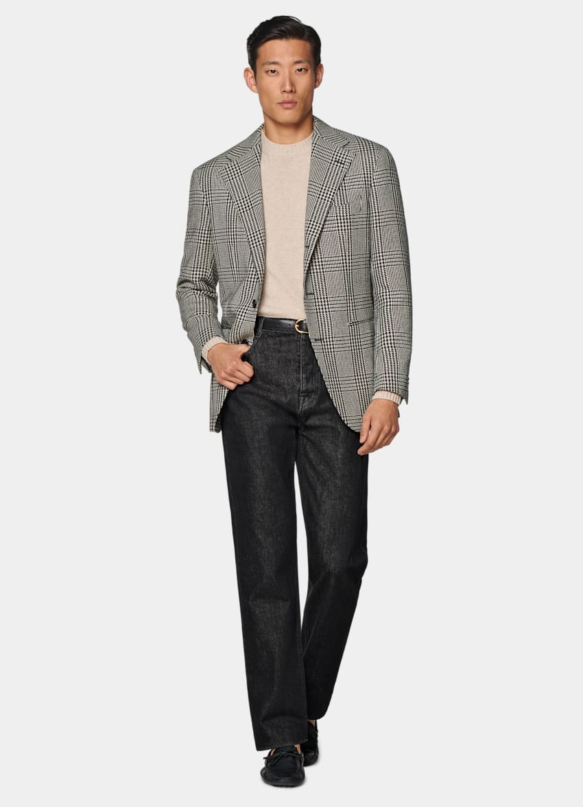 SUITSUPPLY Hiver Laine, alpaga, soie - Ferla, Italie Blazer Roma coupe Relaxed noir à carreaux