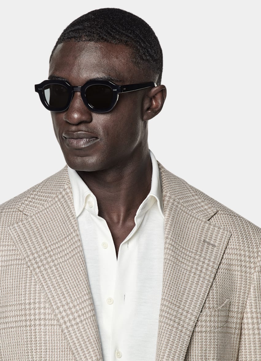 SUITSUPPLY Hiver Laine, alpaga, soie - Ferla, Italie Blazer Roma coupe Relaxed sable à carreaux