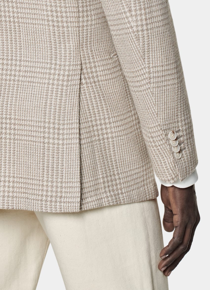 SUITSUPPLY Winter Wool Alpaca Silk by Ferla, Italy Sand Checked Relaxed Fit Roma Blazer