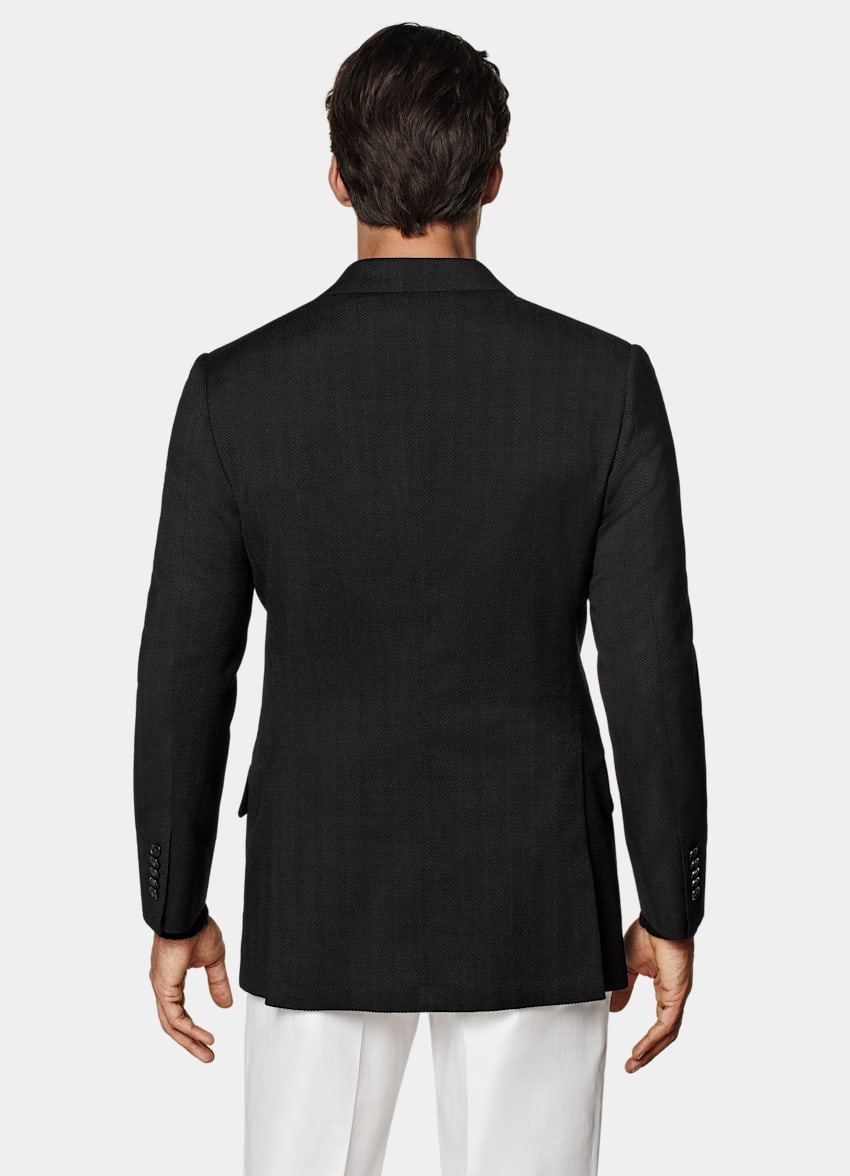 SUITSUPPLY Winter Stretch Wool Mohair by Delfino, Italy Black Herringbone Tailored Fit Milano Blazer