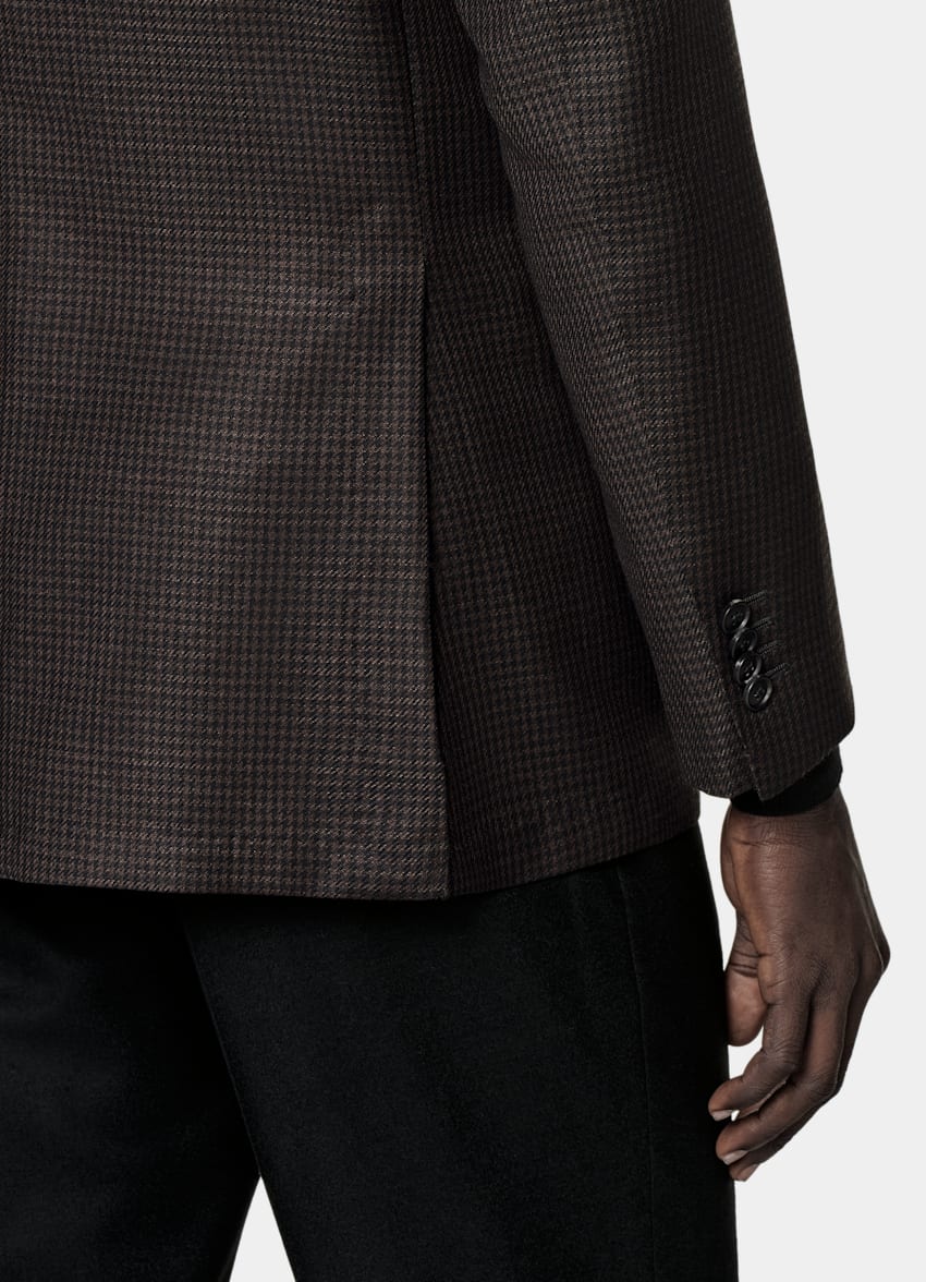 SUITSUPPLY Winter Wool Mohair by Delfino, Italy Dark Brown Houndstooth Tailored Fit Havana Blazer