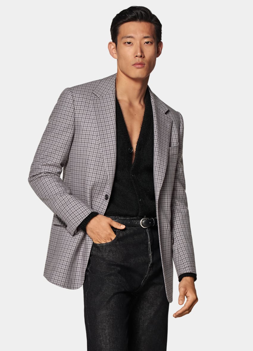 SUITSUPPLY Winter Pure Wool by Rogna, Italy Taupe Checked Tailored Fit Milano Blazer