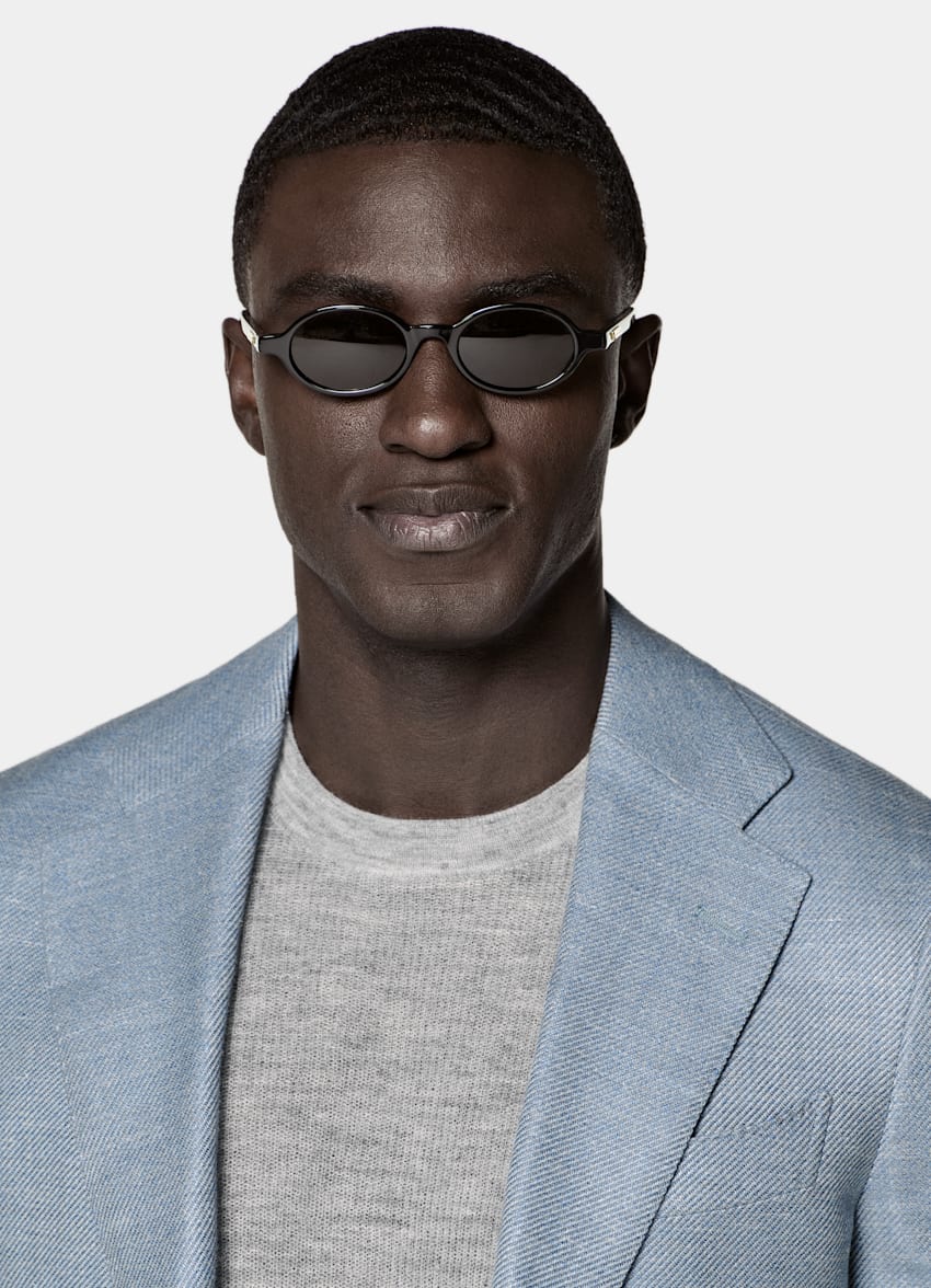 SUITSUPPLY &Eacute;t&eacute; Laine, soie, lin, cachemire par E.Thomas, Italie Blazer Havana coupe Tailored bleu clair