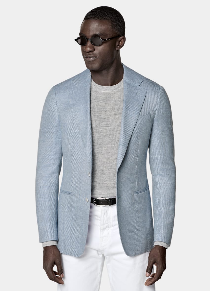 SUITSUPPLY &Eacute;t&eacute; Laine, soie, lin, cachemire par E.Thomas, Italie Blazer Havana coupe Tailored bleu clair