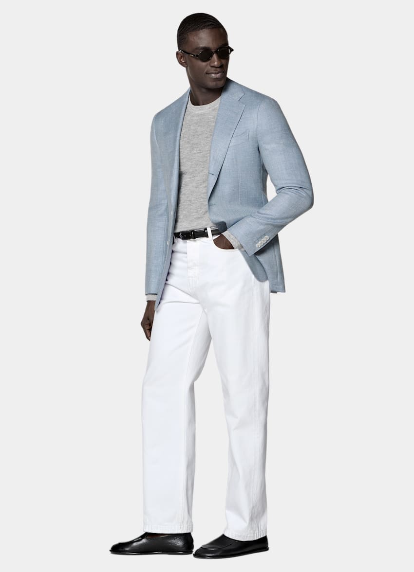 SUITSUPPLY &Eacute;t&eacute; Laine, soie, lin, cachemire par E.Thomas, Italie Blazer Havana coupe Tailored bleu clair