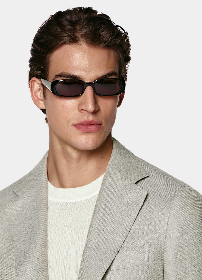 SUITSUPPLY Summer Wool Silk Linen Cashmere by E.Thomas, Italy Mid Green Tailored Fit Havana Blazer