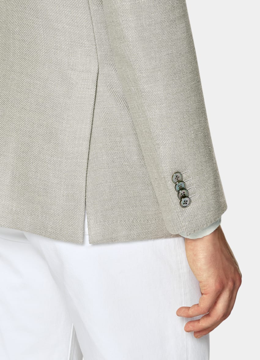 SUITSUPPLY Summer Wool Silk Linen Cashmere by E.Thomas, Italy Mid Green Tailored Fit Havana Blazer