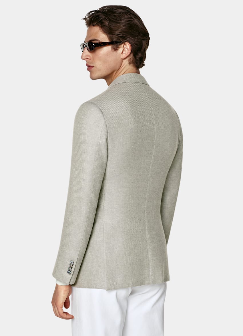 SUITSUPPLY Summer Wool Silk Linen Cashmere by E.Thomas, Italy Mid Green Tailored Fit Havana Blazer