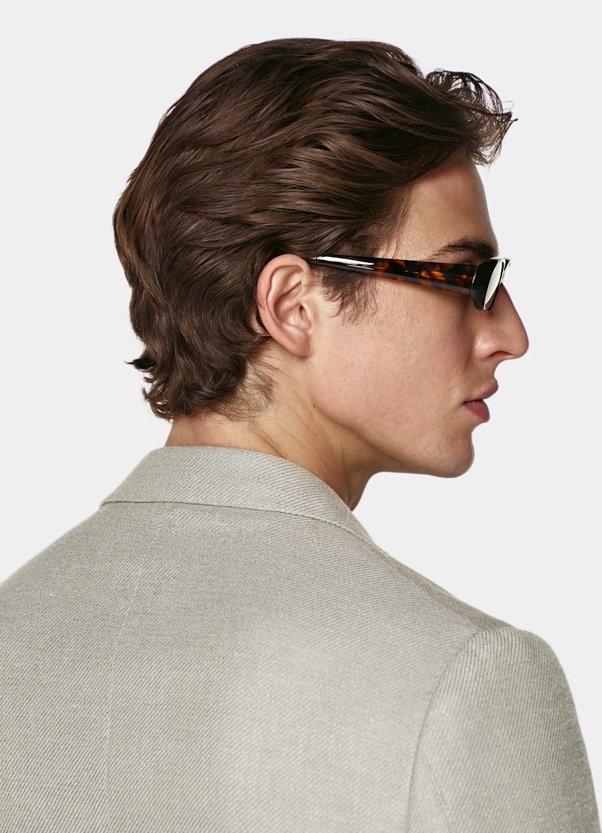 SUITSUPPLY Summer Wool Silk Linen Cashmere by E.Thomas, Italy Mid Green Tailored Fit Havana Blazer