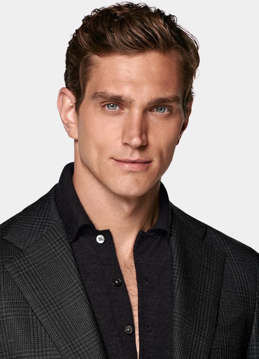 SUITSUPPLY Winter Pure S130's Wool by Drago, Italy Dark Grey Checked Tailored Fit Havana Blazer