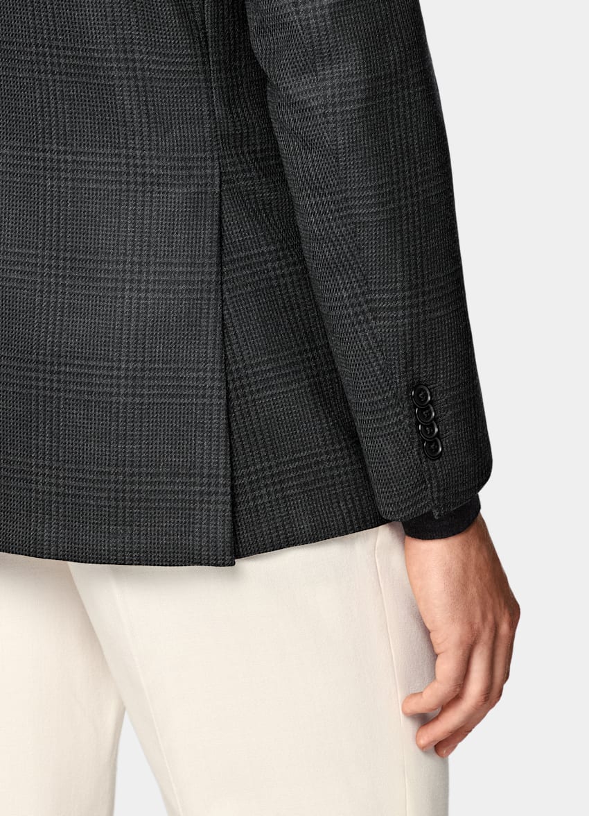 SUITSUPPLY Winter Pure S130's Wool by Drago, Italy Dark Grey Checked Tailored Fit Havana Blazer