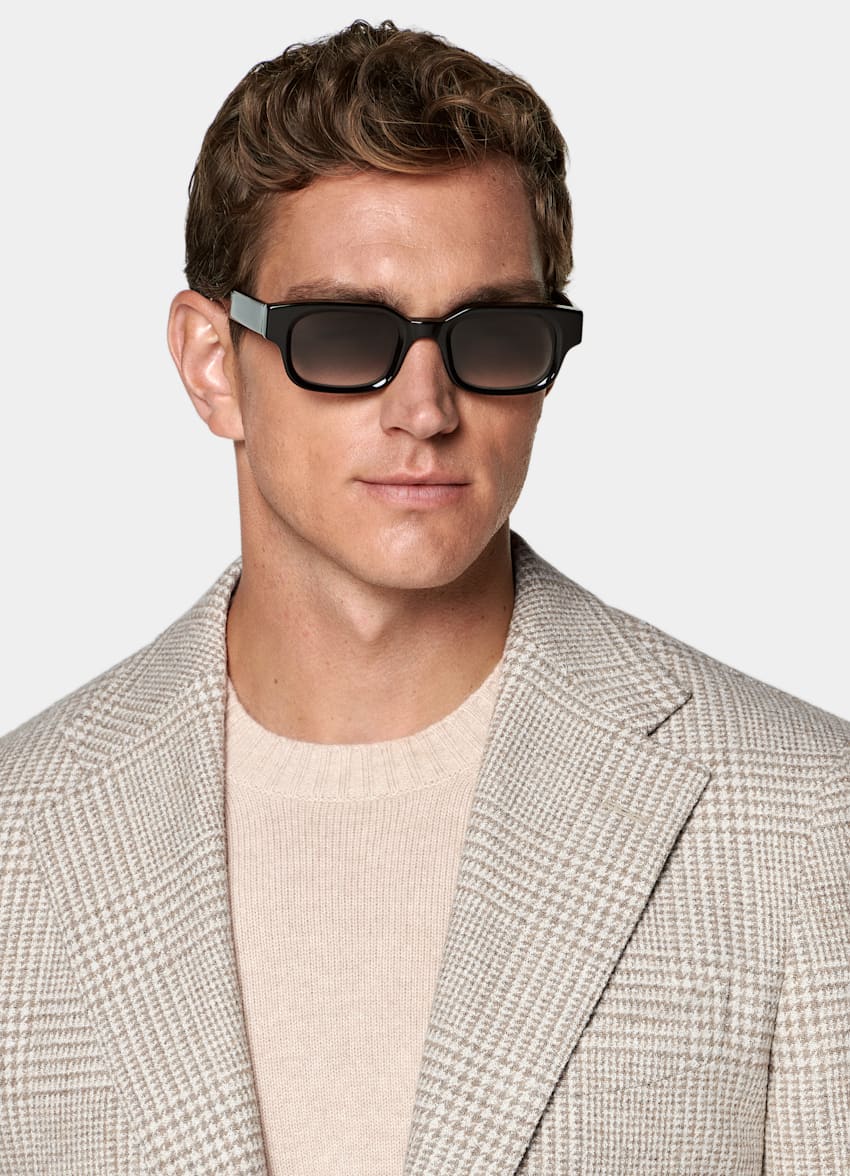 SUITSUPPLY Winter Alpaca Wool Cotton Polyamide by Ferla, Italy Sand Checked Relaxed Fit Roma Blazer