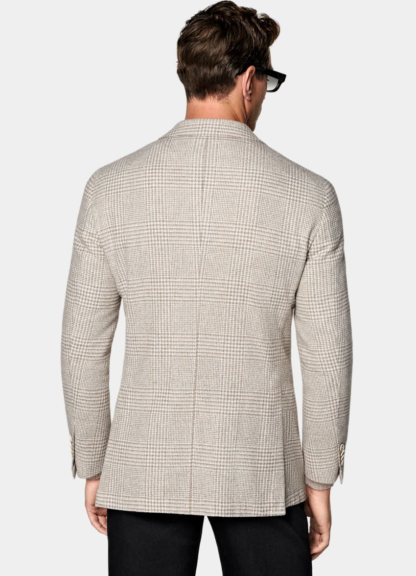 SUITSUPPLY Winter Alpaca Wool Cotton Polyamide by Ferla, Italy Sand Checked Relaxed Fit Roma Blazer