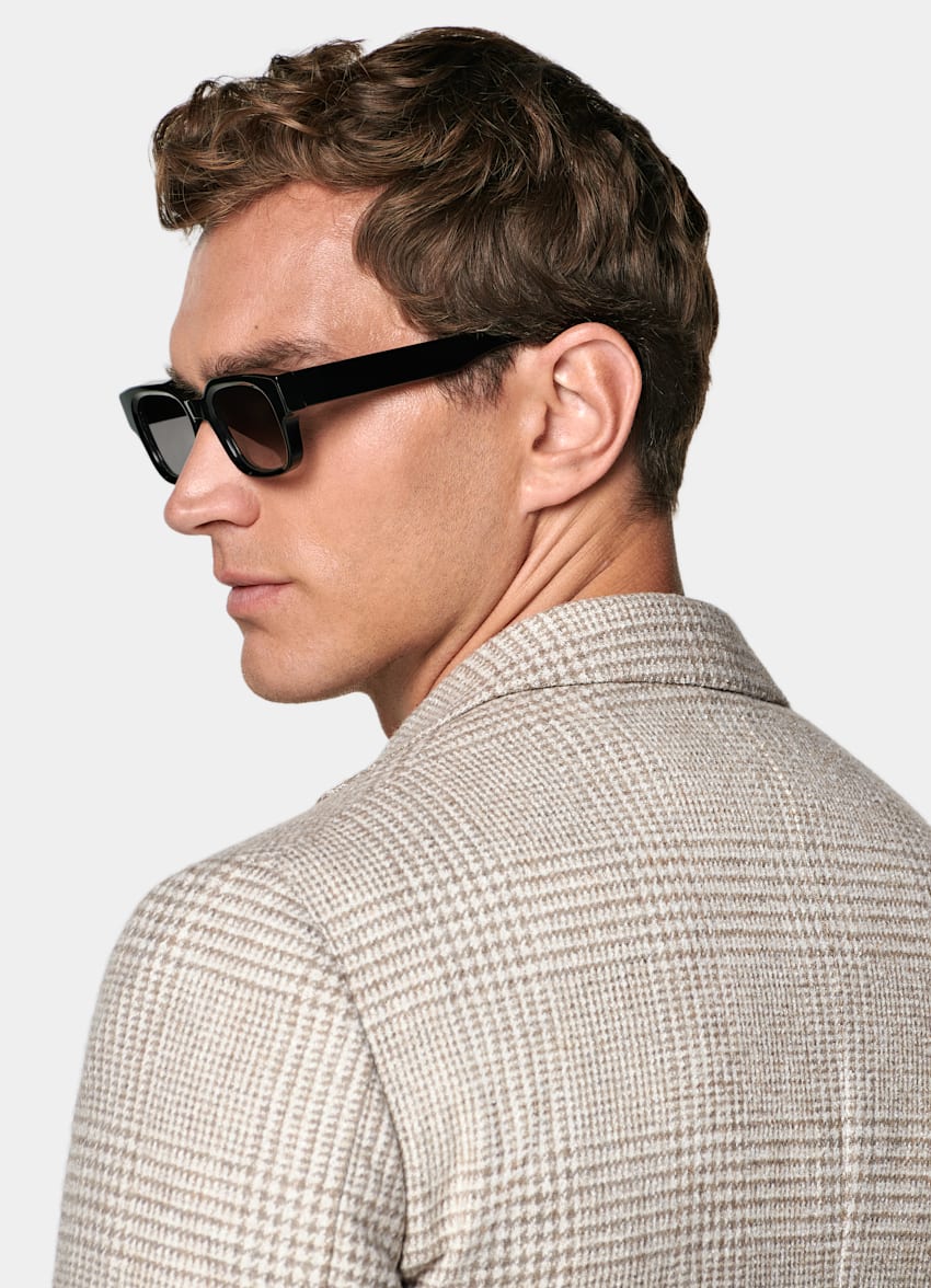 SUITSUPPLY Winter Alpaca Wool Cotton Polyamide by Ferla, Italy Sand Checked Relaxed Fit Roma Blazer