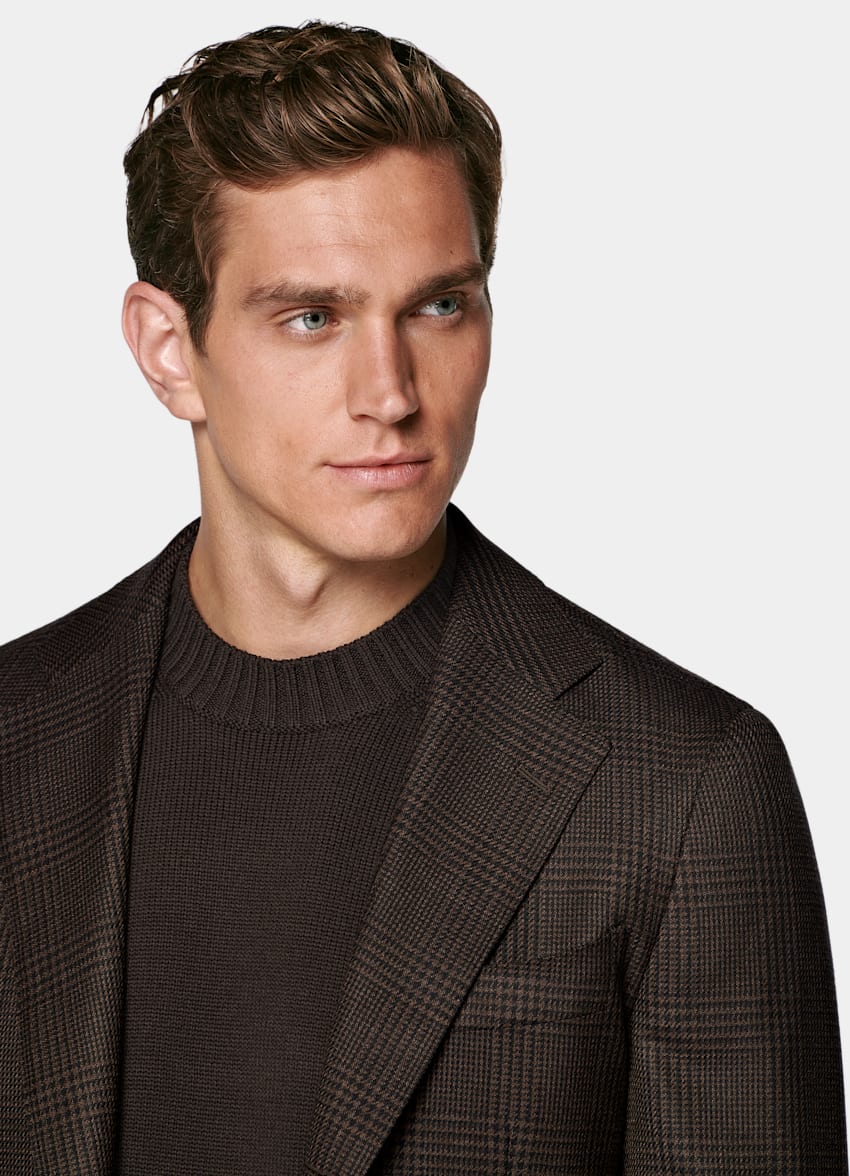 SUITSUPPLY Winter Pure S130's Wool by Drago, Italy Brown Checked Tailored Fit Havana Blazer