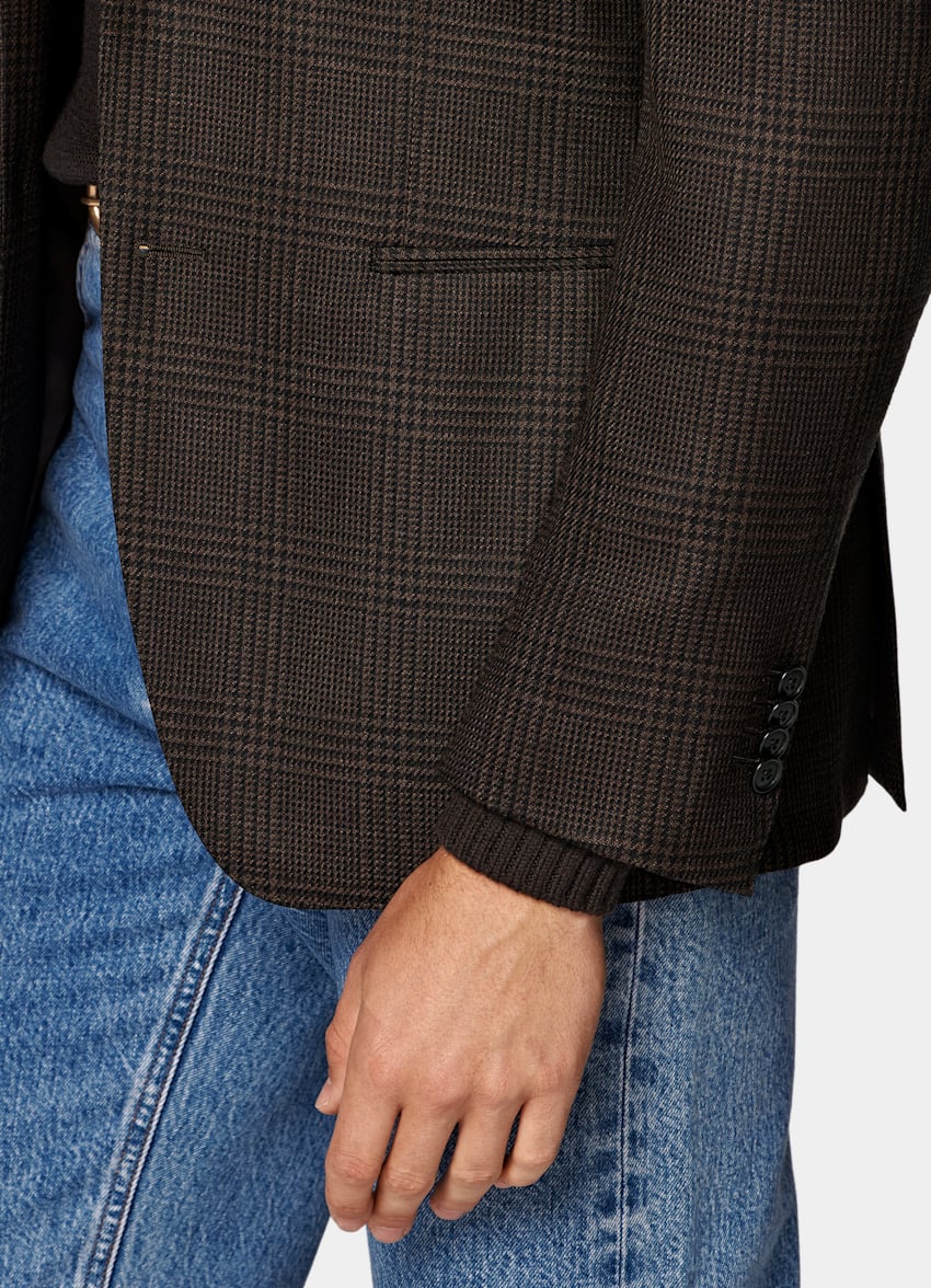 SUITSUPPLY Winter Pure S130's Wool by Drago, Italy Brown Checked Tailored Fit Havana Blazer