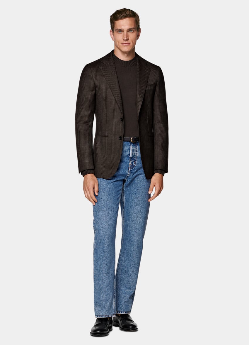 SUITSUPPLY Winter Pure S130's Wool by Drago, Italy Brown Checked Tailored Fit Havana Blazer