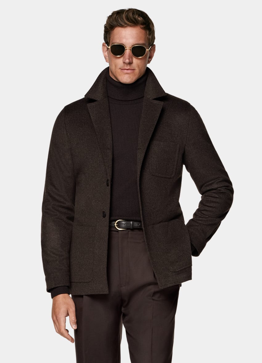 SUITSUPPLY Winter Pure Wool Dark Brown Relaxed Fit Shirt-Jacket
