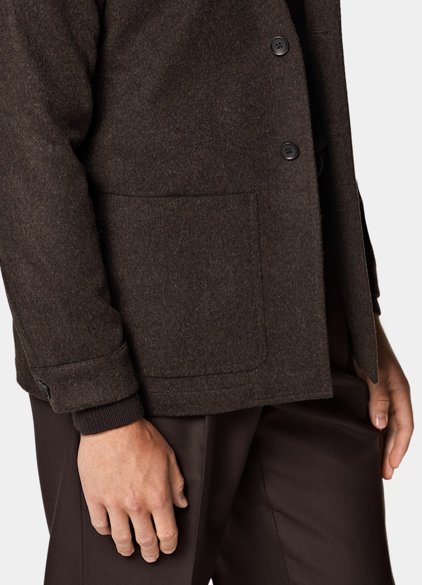 SUITSUPPLY Winter Pure Wool Dark Brown Relaxed Fit Shirt-Jacket