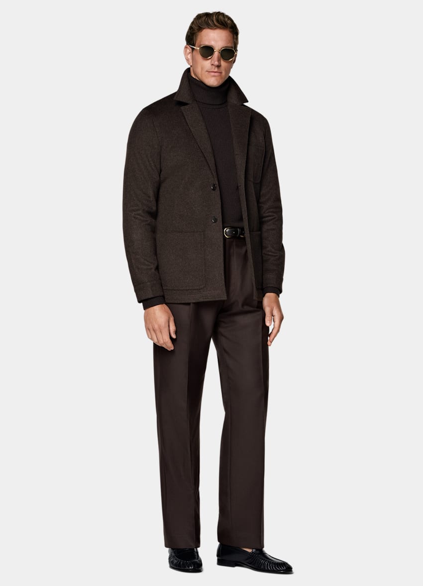 SUITSUPPLY Winter Pure Wool Dark Brown Relaxed Fit Shirt-Jacket