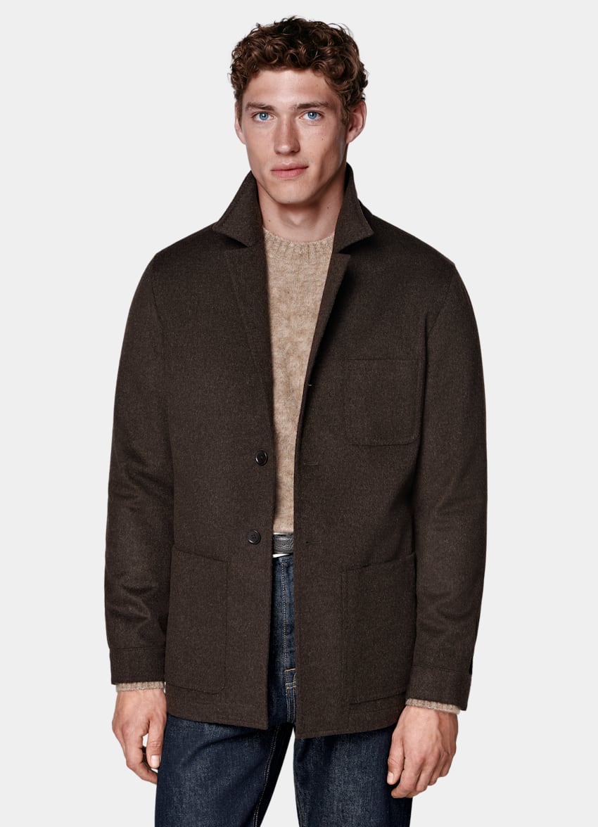 VESP WOOL SHIRTS JACKET ブラウン M Dark Brown Relaxed Fit Shirt-Jacket in Pure Wool | SUITSUPPLY