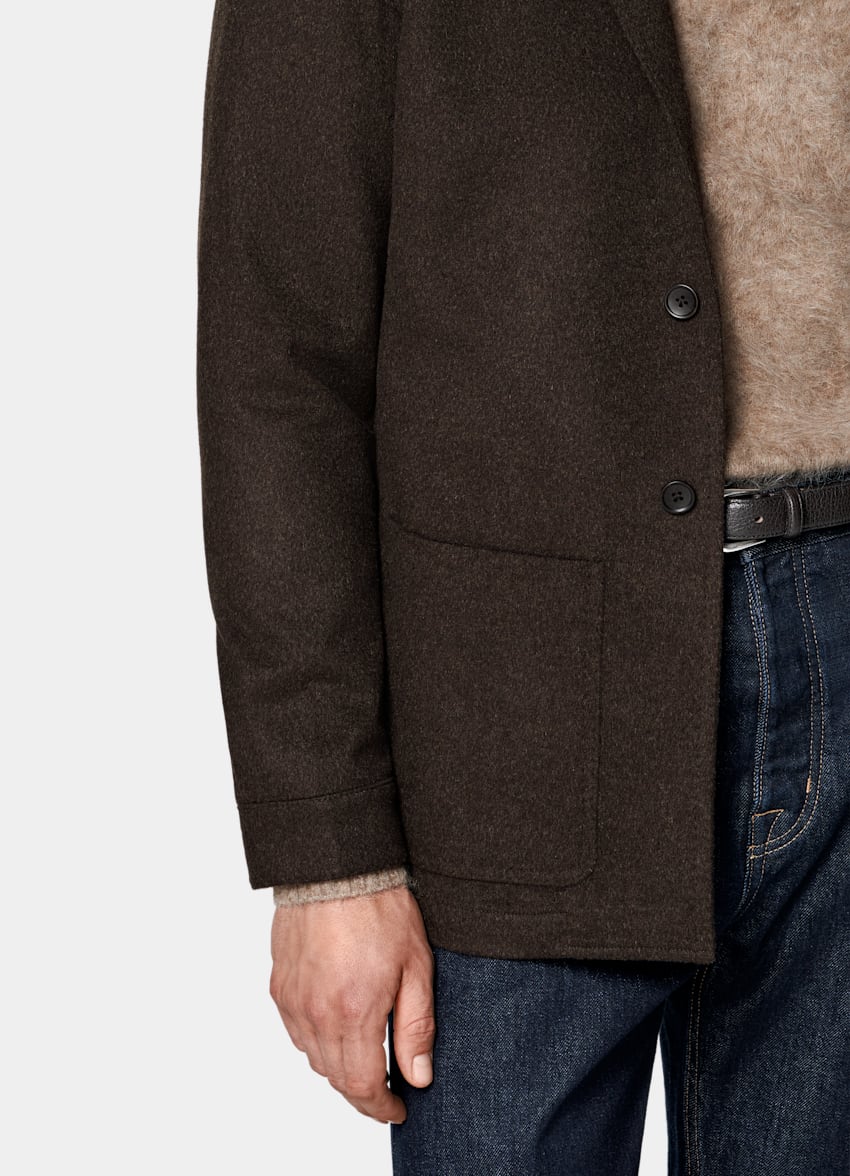SUITSUPPLY Inverno Pura lana Giacca-camicia marrone scuro Relaxed fit