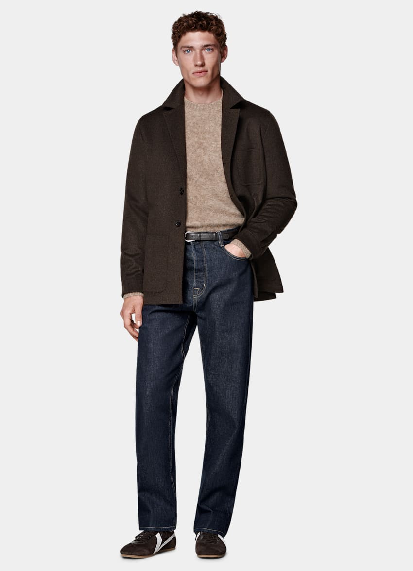 SUITSUPPLY Inverno Pura lana Giacca-camicia marrone scuro Relaxed fit