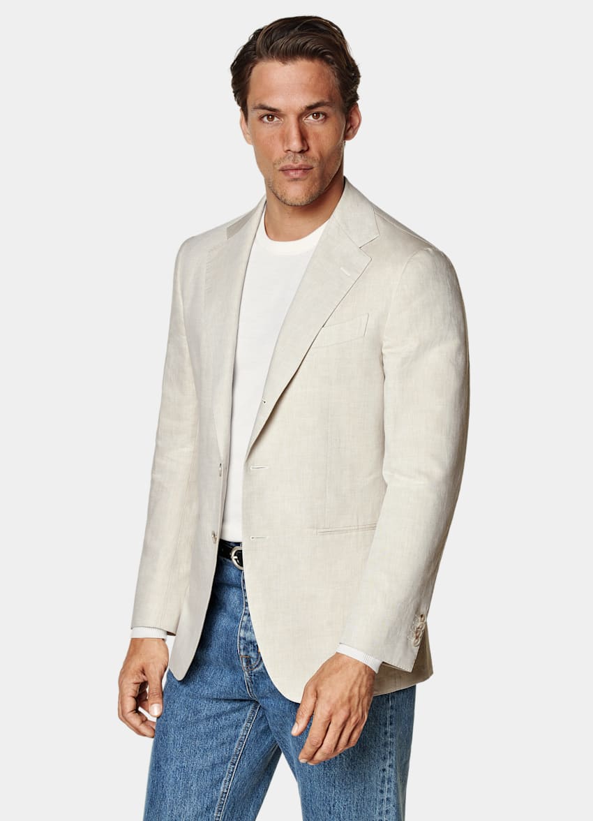 SUITSUPPLY Summer Linen Cotton by Di Sondrio, Italy Sand Tailored Fit Havana Blazer