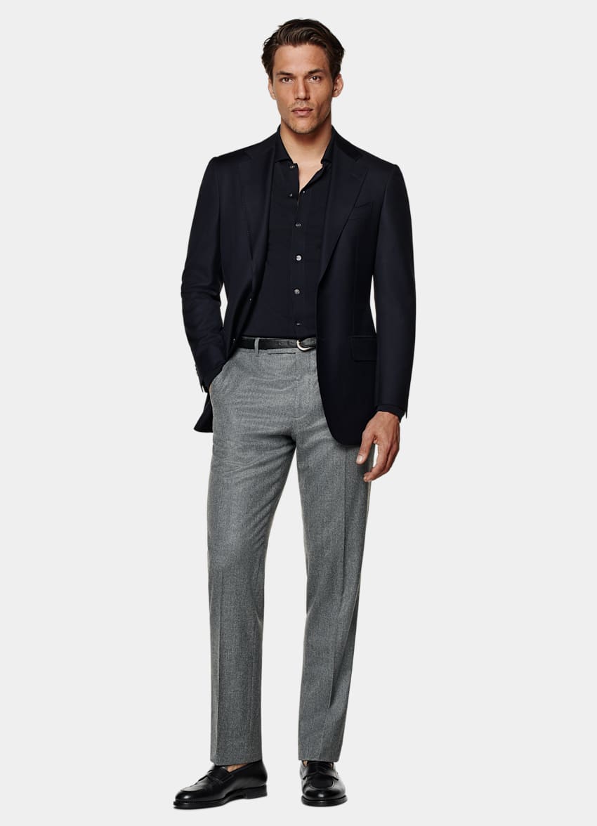 Navy pants grey suit jacket clearance