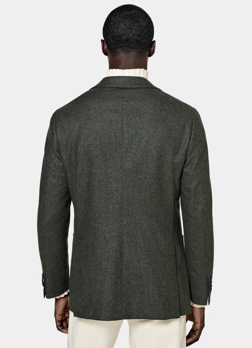 SUITSUPPLY Circular Wool Flannel by Vitale Barberis Canonico, Italy Dark Green Havana Blazer