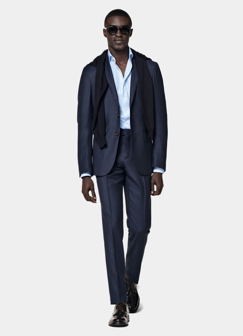 SUITSUPPLY Pure S130's Wool by Vitale Barberis Canonico, Italy Navy Bird's Eye Sienna Suit Jacket